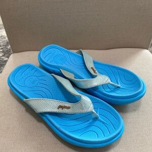 Jiajiale womens fashion orthotic flip flops between the toe slide on blue 37